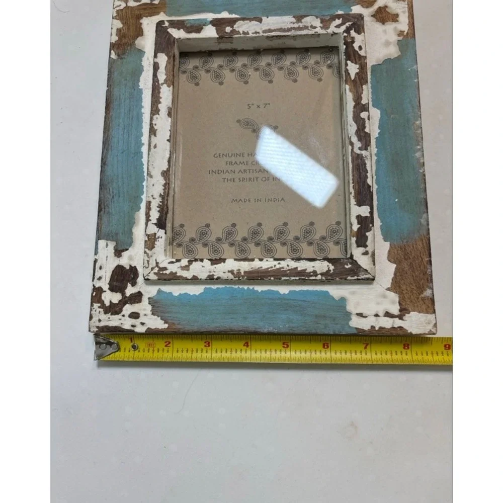 Rustic Distressed Wood 5x7 Photo Frame Turquoise White Weathered Farmhouse India